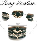 Long tiantian Multilayer Wrap Leather Bracelet Heart Modern Boho Bracelet with Magnetic Clasp Cuff Rhinestone Leather Bracelets for Women - Image 6